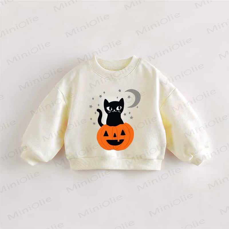 Baby Toddler Pumpkin Cat Cream Sweatshirt - Cream - 3-5T - image 1