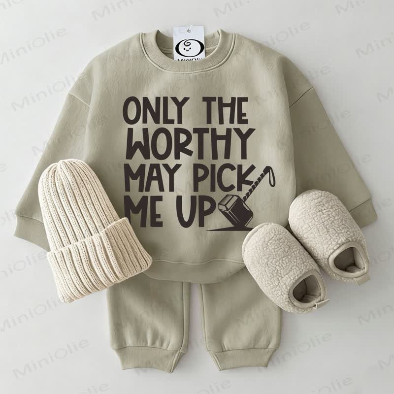 ONLY THE WORTHY MAY PICK ME UP Baby Sweatshirt 2-piece Grey Green Set - Grey Green - 2-3T - image 1