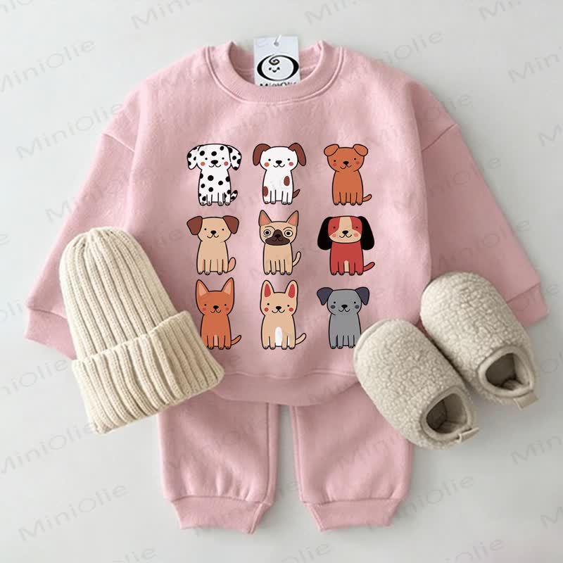 Baby Dog Print Sweatshirt 2-piece Pink Set - Pink - 2-3T - image 1