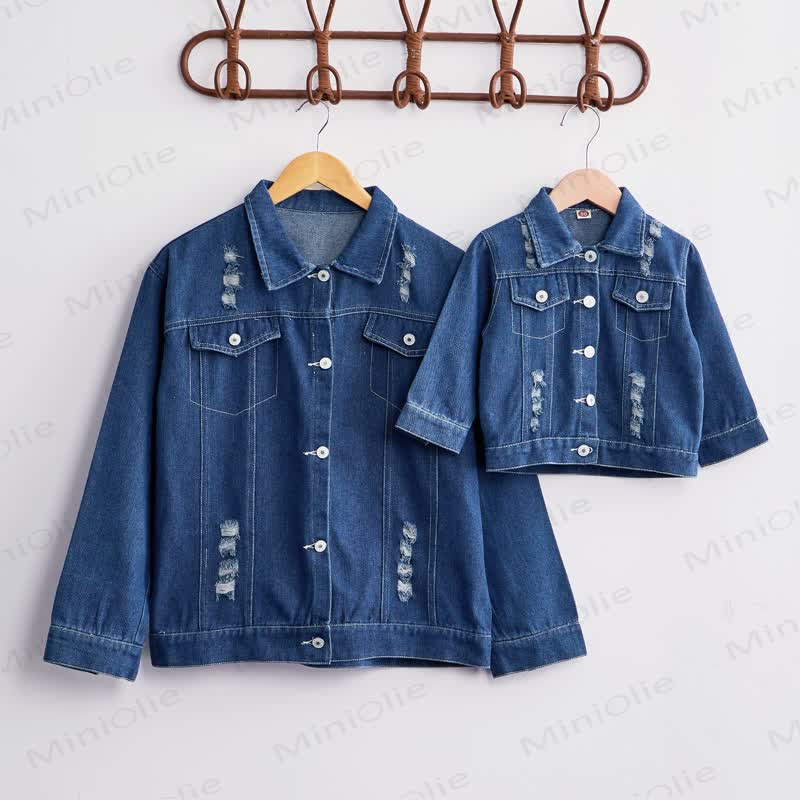 Family Solid Color Denim Jacket - Blue - XXL - image 1