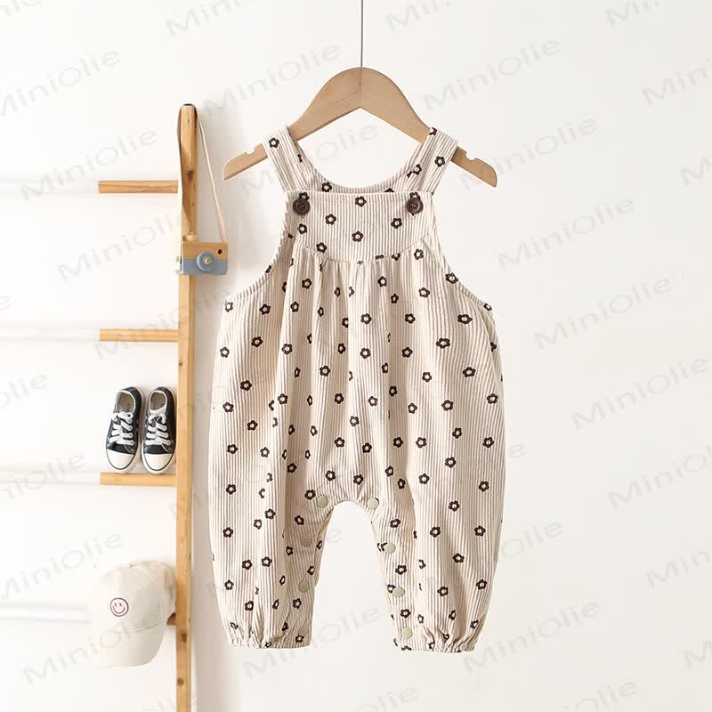 Baby Floral Corduroy Strap Overalls - Beige - 3-4T - image 2