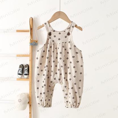 Baby Floral Corduroy Strap Overalls - Beige - 3-4T - image 2
