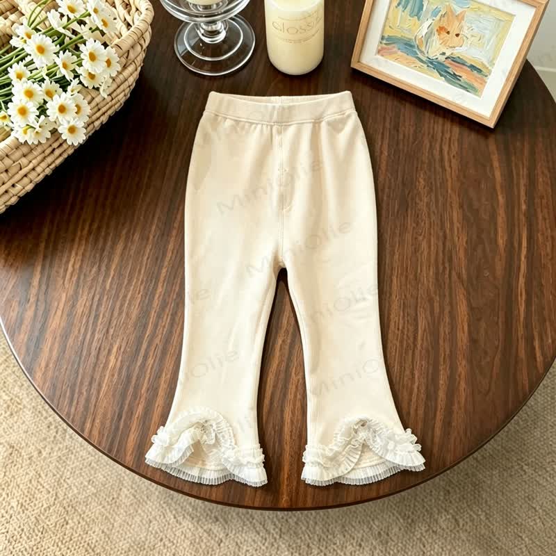 Toddler Girl Pink Bow Lace Trim Top and Beige Pants - Beige Pants - 4-5T - image 3