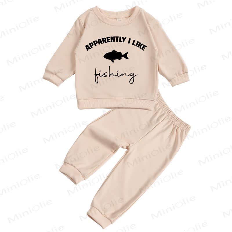 APPARENTLY I LIKE FISHING Baby Sweatsuit 2-piece Set - Beige - 2-3T - image 2