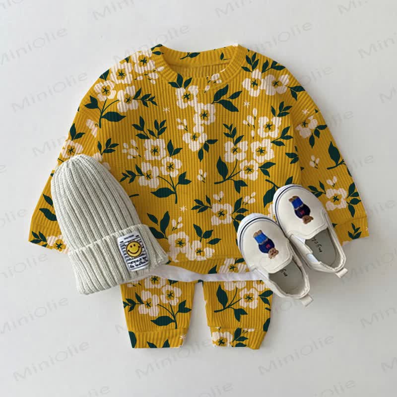 Baby Yellow Flower Waffle 2-piece Set - Yellow - 2-3T - image 1