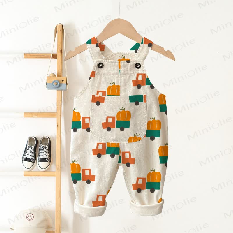 Baby Toddler Truck & Pumpkin Beige Pocket Overalls - Beige - 3-5T - image 1