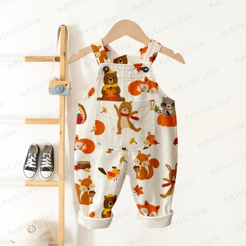 Baby Toddler Autumn Animal Beige Pocket Overalls - Beige - 3-5T - image 1