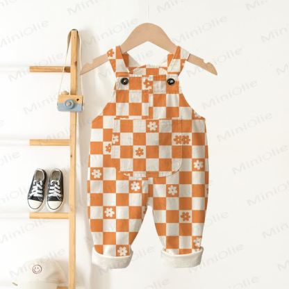 Baby Toddler Checkerboard Flower Beige Pocket Overalls - Beige - 3-5T - image 1
