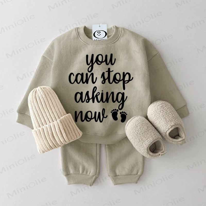 YOU CAN STOP ASKING NOW Baby Grey Green Sweatshirt 2-piece Set - Grey Green - 2-3T - image 1