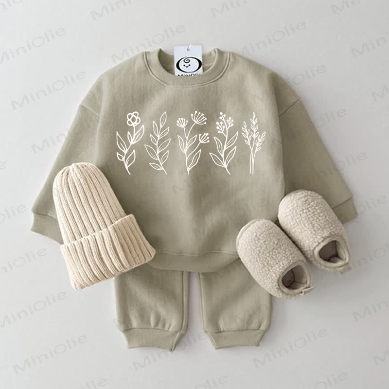 Baby Flower Grey Green Sweatshirt 2-piece Set - Grey Green - 2-3T - image 1