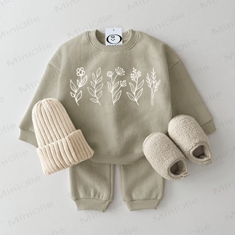 Baby Flower Grey Green Sweatshirt 2-piece Set - Grey Green - 2-3T - image 1