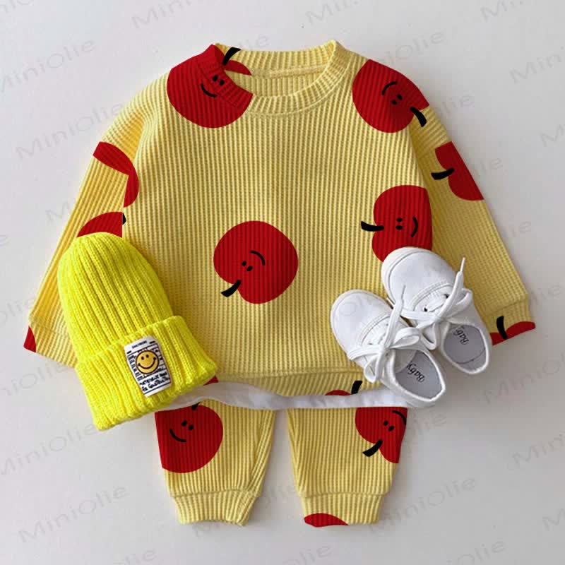 Baby Yellow Smiling Red Apple Print Waffle 2-piece Set - Yellow - 2-3T - image 1