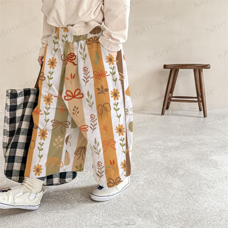 Baby Floral Bow Pumpkin Print Beige Pants - Beige - 2-3T - image 1