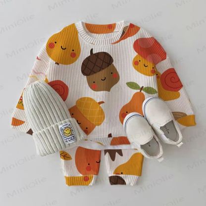 Baby Pear Acorn Mushroom Snail Print Waffle 2-piece Set - Beige - 2-3T - image 1