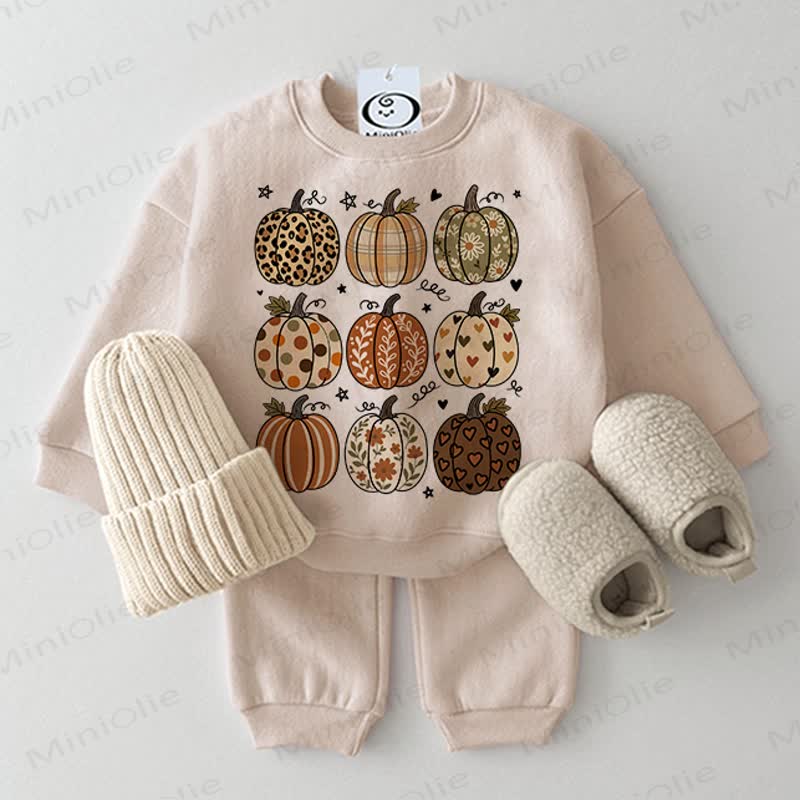 Baby Pumpkin Print Sweatshirt 2-piece Set - Beige - 2-3T - image 1