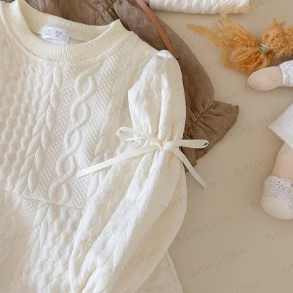Toddler Girl Solid Color Bow Ruffle Top and Pants 2-piece Set - image 9