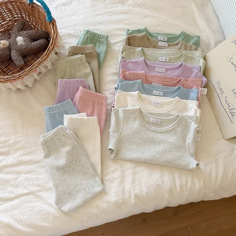 Toddler Solid Color Crew Neck Top and Pants Pajama 2-piece Set - image 1