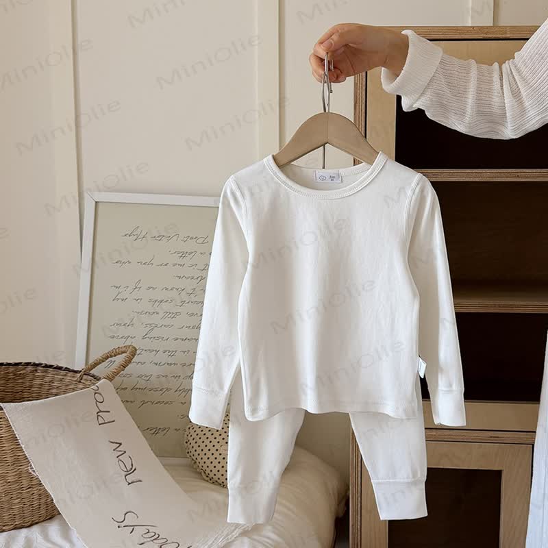 Toddler Solid Color Crew Neck Top and Pants Pajama 2-piece Set - White - 10-11T - image 2