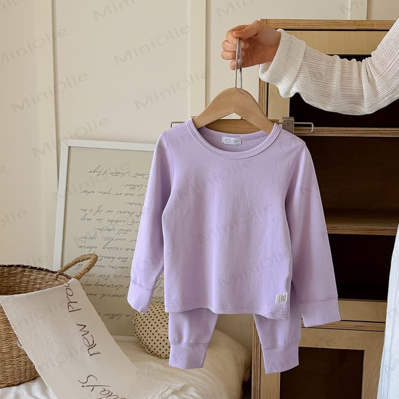 Toddler Solid Color Crew Neck Top and Pants Pajama 2-piece Set - Purple - 10-11T - image 9