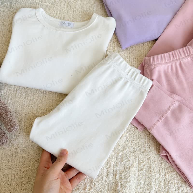 Toddler Solid Color Crew Neck Top and Pants Pajama 2-piece Set - image 12