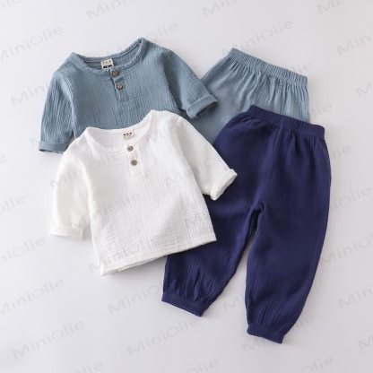 Toddler Baby Solid Color Crinkled Top and Pants 2-piece Set - image 1