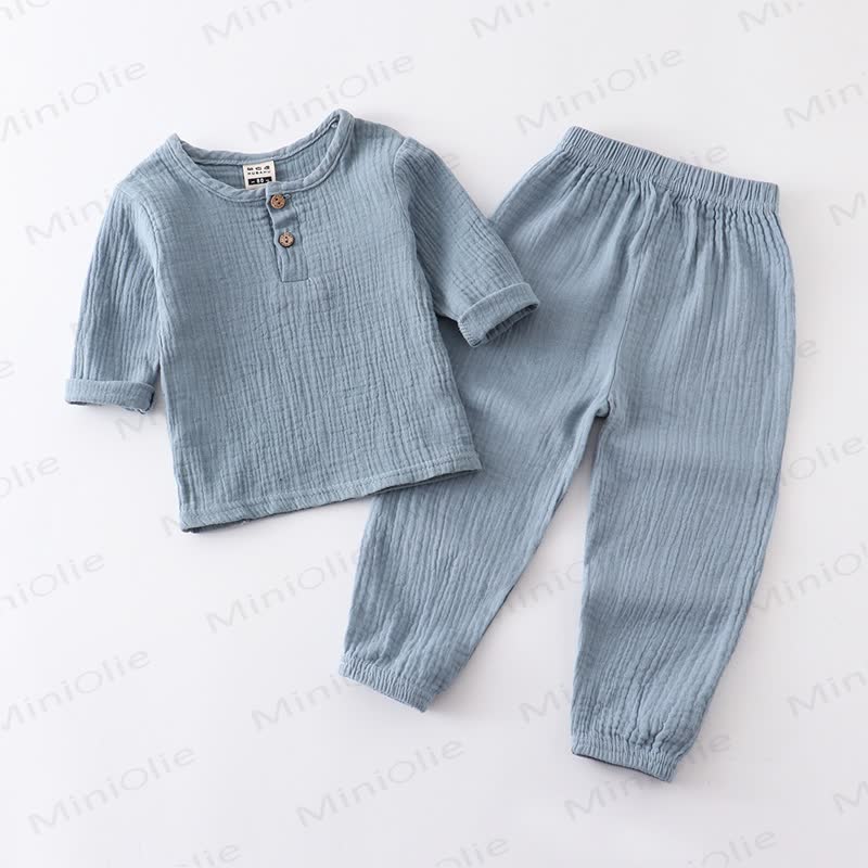 Toddler Baby Solid Color Crinkled Top and Pants 2-piece Set - Blue - 6-7T - image 2