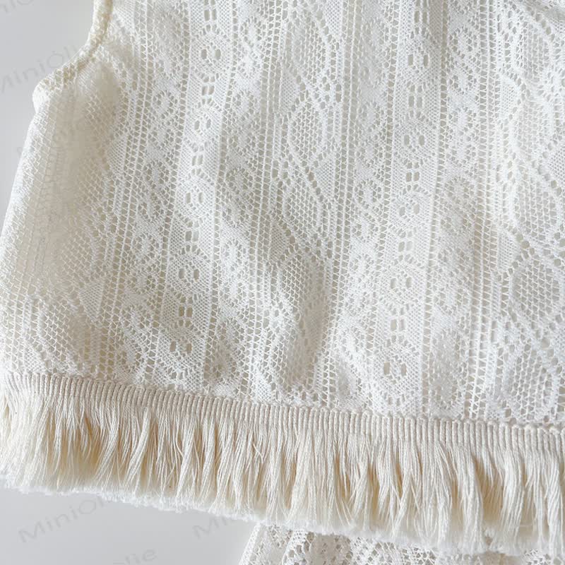 Toddler Girl White Crochet Tassel Sleeveless Top and Pants 2-piece Set - image 4