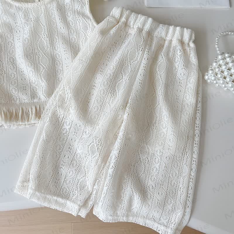 Toddler Girl White Crochet Tassel Sleeveless Top and Pants 2-piece Set - image 6