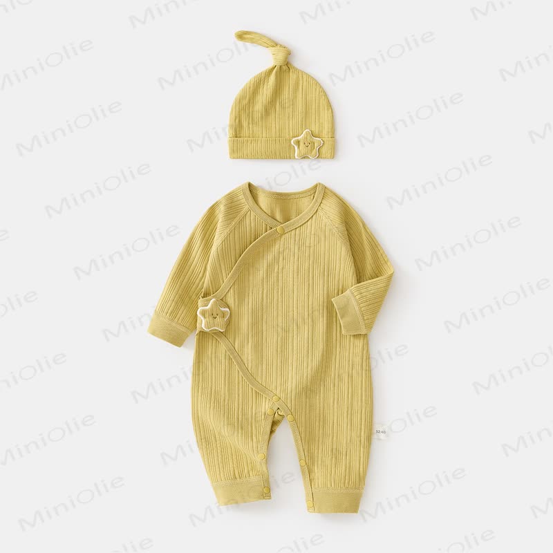 Baby Star Wrap Front Romper with Hat - Yellow - 3-6M - image 1