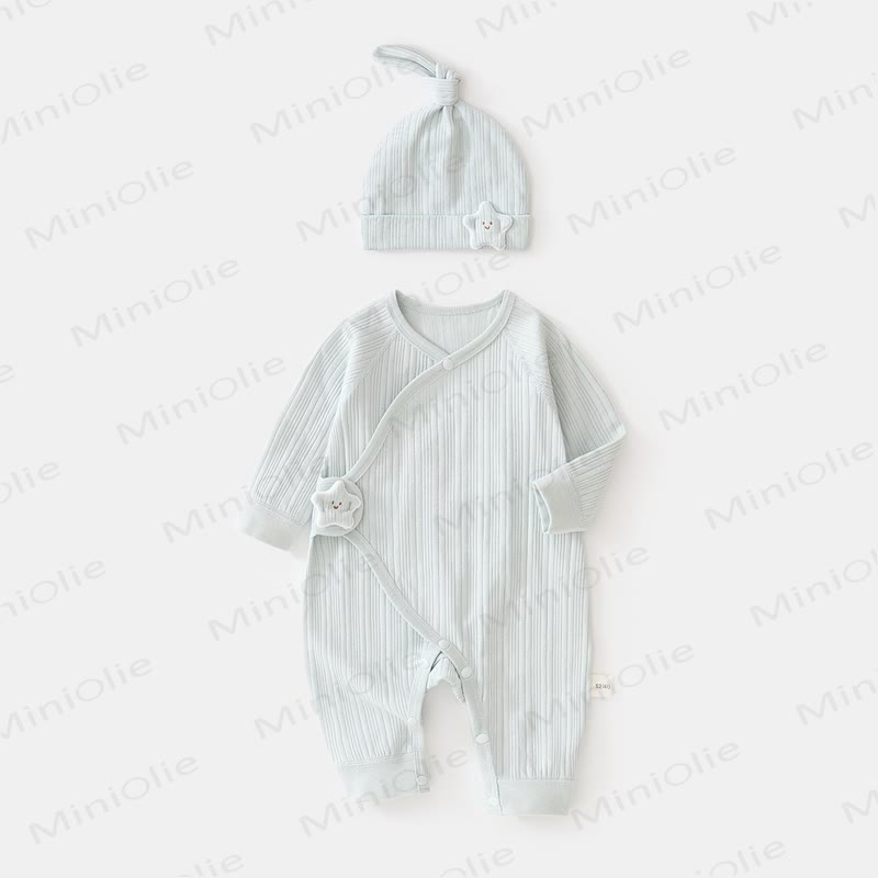 Baby Star Wrap Front Romper with Hat - Blue - 3-6M - image 3