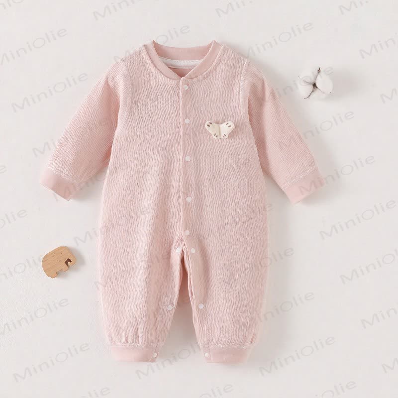 Baby Animal Print Textured Long Sleeve Snap Front Romper - Pink - 18-24M - image 2