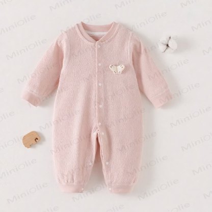Baby Animal Print Textured Long Sleeve Snap Front Romper - Pink - 18-24M - image 2