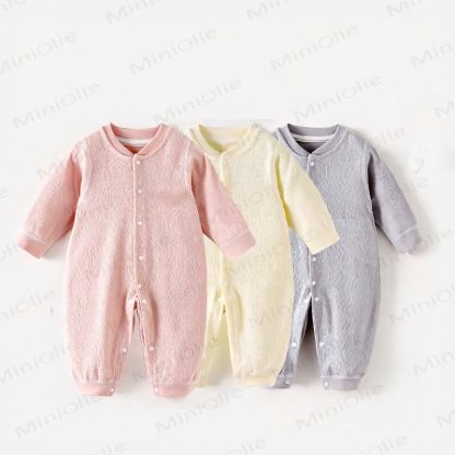 Baby Animal Print Textured Long Sleeve Snap Front Romper - image 1