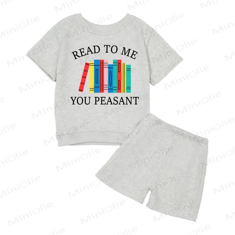READ TO ME YOU PEASANT Toddler Baby Short Sleeve 2-piece Set - Gray - 2-3T - image 2