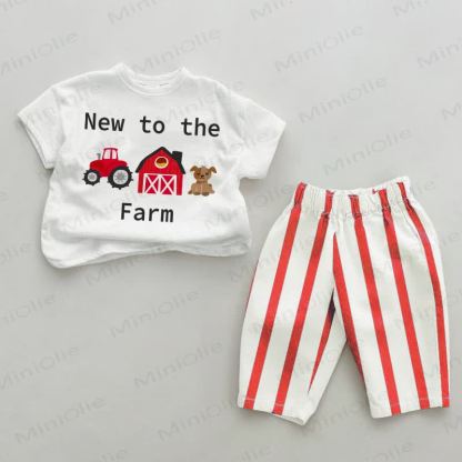 NEW TO THE FARM Baby White&Red Vertical Striped 2-piece Set - White&Red - 4-5T - image 1