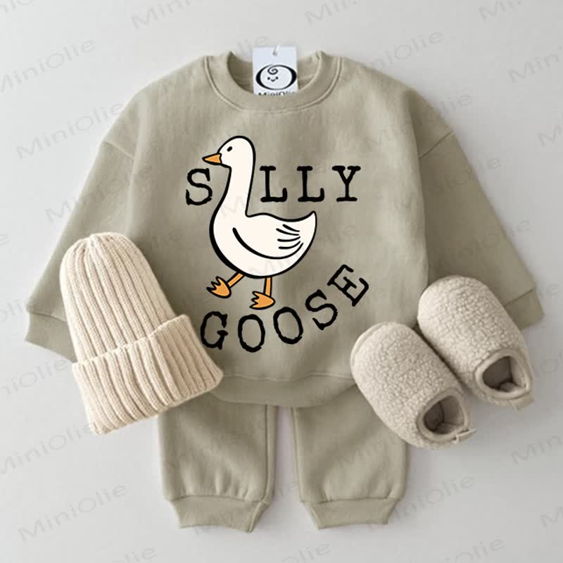 SILLY GOOSE Baby Sweatshirt 2-piece Grey Green Set - Grey Green - 2-3T - image 1