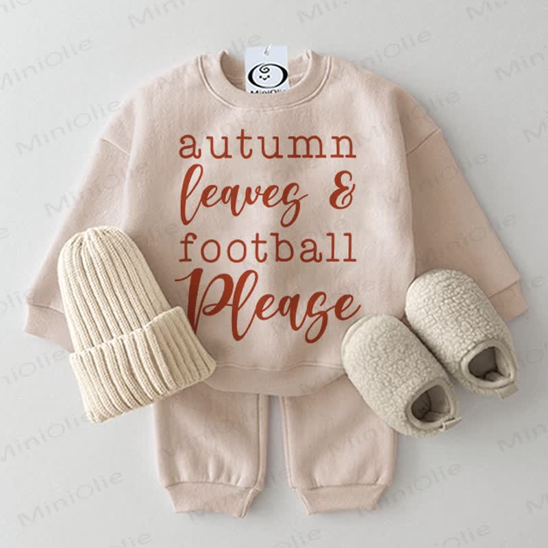 AUTUMN LEAVES & FOOTBALL PLEASE Baby Beige Sweatshirt 2-piece Set - Beige - 2-3T - image 1