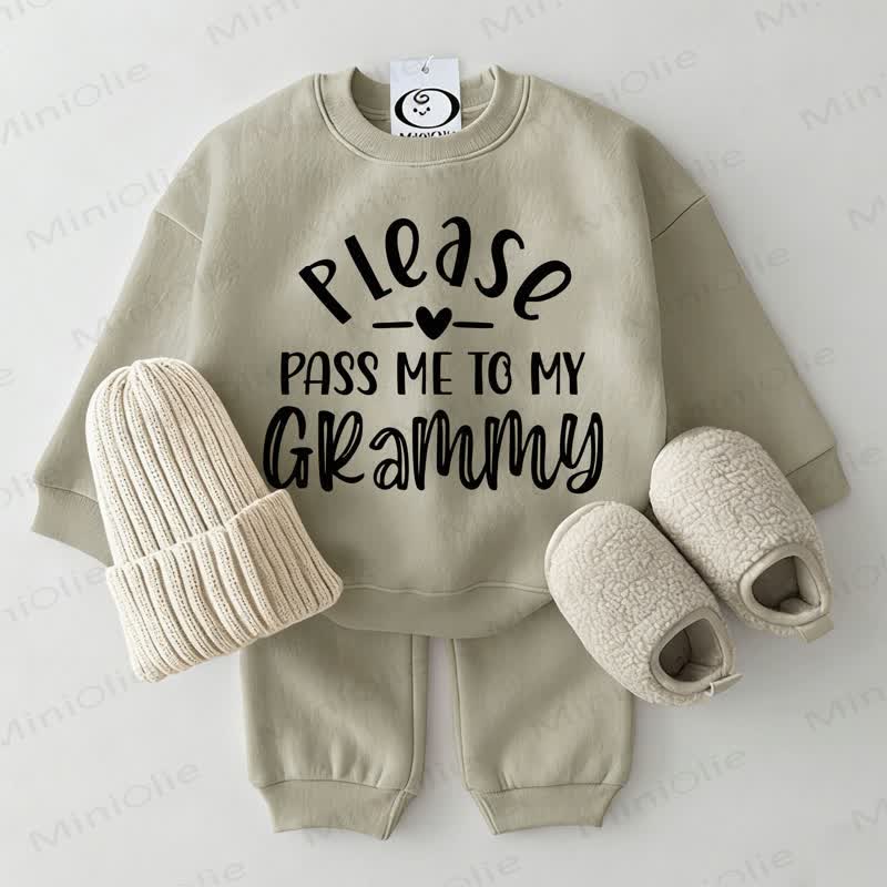 PLEASE PASS ME TO MY GRAMMY Baby Sweatshirt 2-piece Grey Green Set - Grey Green - 2-3T - image 1
