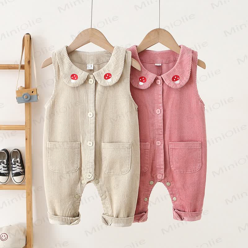 Baby Toddler Girls Mushroom Corduroy Peter Pan Collar Overalls - image 1