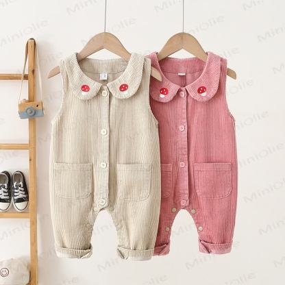 Baby Toddler Girls Mushroom Corduroy Peter Pan Collar Overalls - image 1