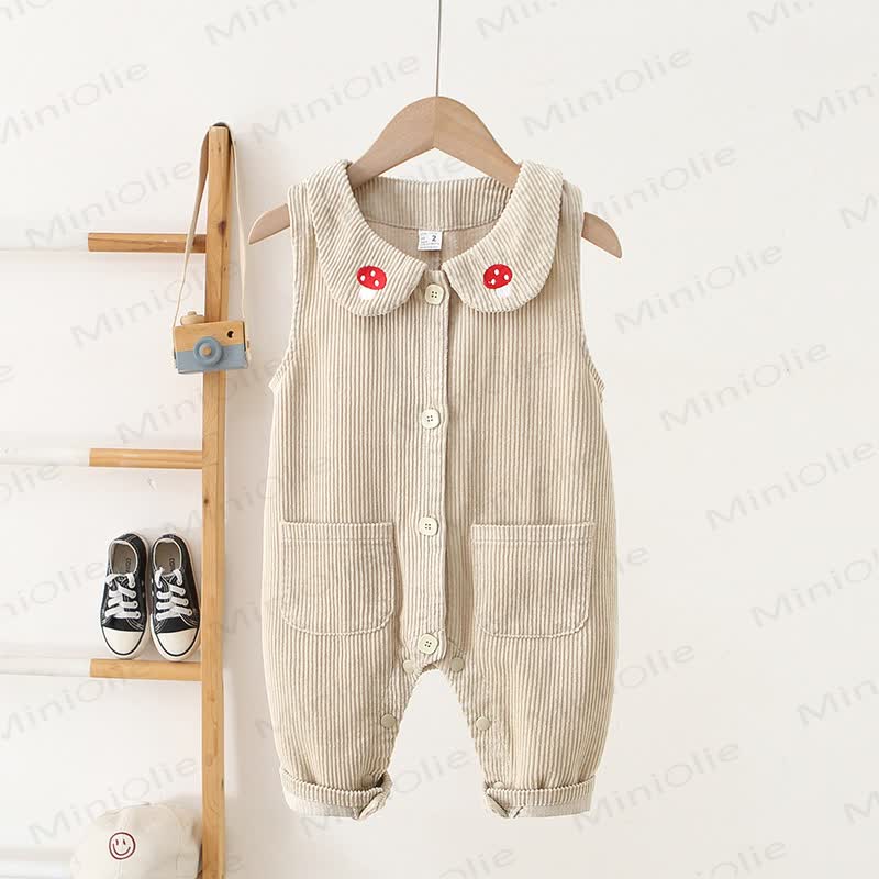 Baby Toddler Girls Mushroom Corduroy Peter Pan Collar Overalls - Beige - 3-4T - image 2