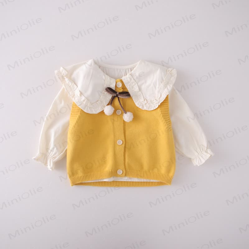 Toddler Girl Bow Knit Vest and Denim Pants 3-piece Set - image 5