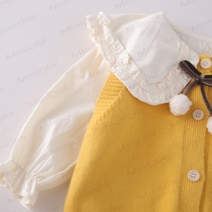 Toddler Girl Bow Knit Vest and Denim Pants 3-piece Set - image 7