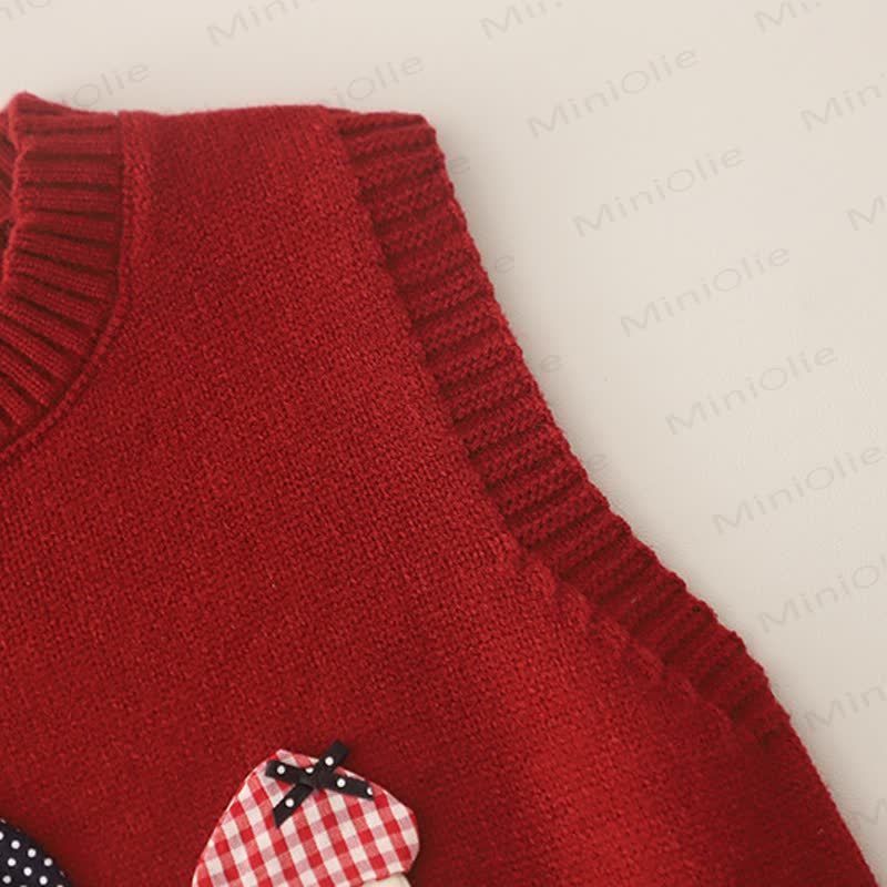 Toddler Girl Mushroom Knit  Vest and Dot Pants 3-piece Set - image 6