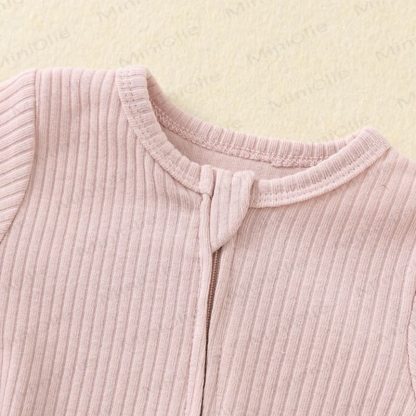 Baby Solid Color Ribbed Long Sleeve Zip Romper - image 10