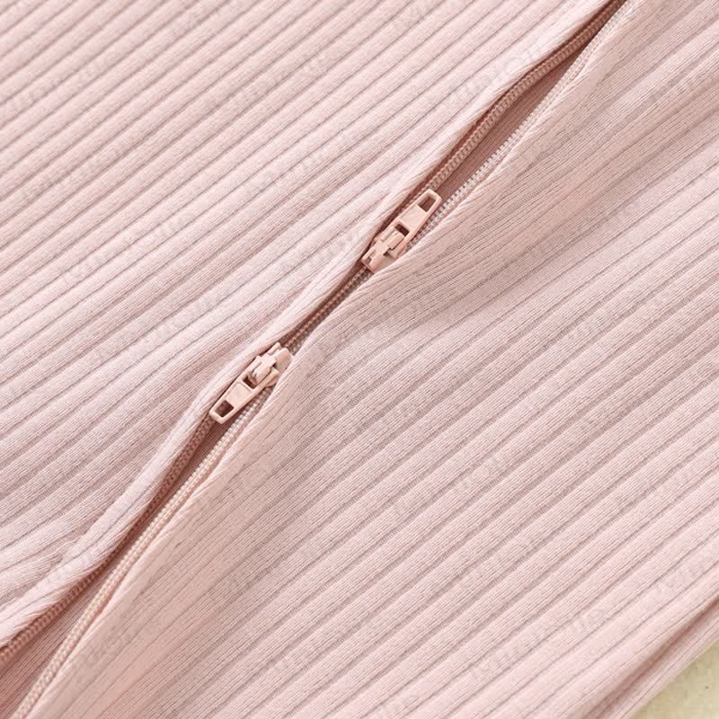 Baby Solid Color Ribbed Long Sleeve Zip Romper - image 12
