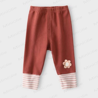 Toddler Baby Strawberry/Flower Applique Striped Cuff Leggings - Red Flower - 4-5T - image 6