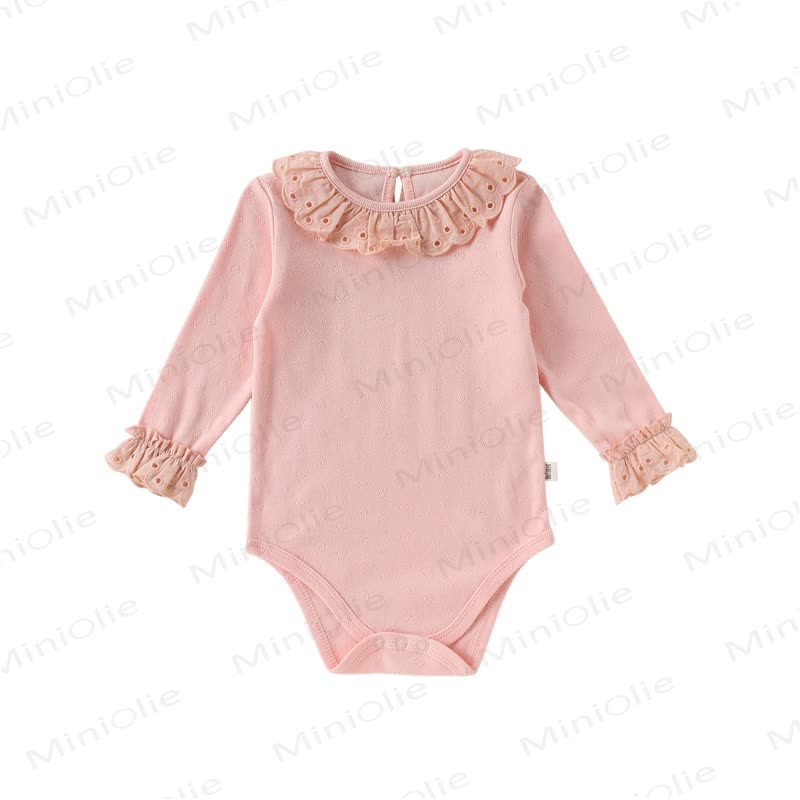 Baby Ruffle Collar Long Sleeve Solid Color Bodysuit - Pink - 18-24M - image 10