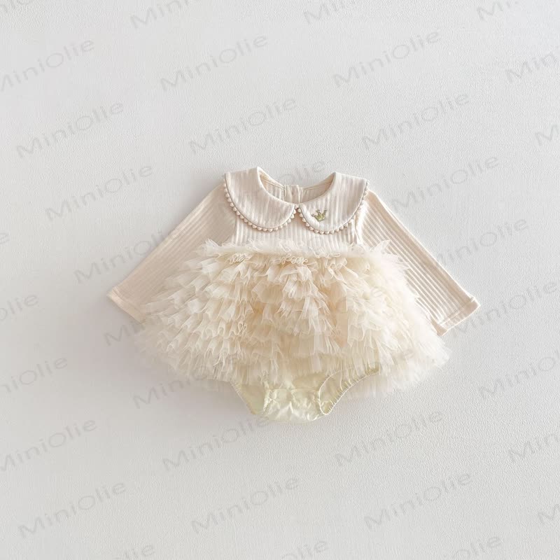 Baby Rib Peter Pan Tulle Skitred Bodysuit - Beige - 18-24M - image 6