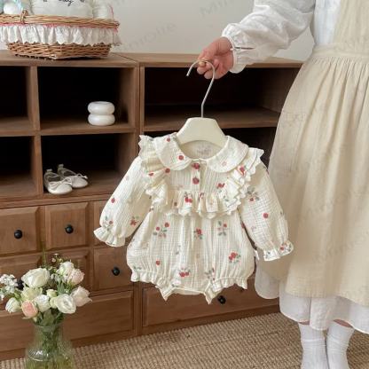 Baby Strawberry Ruffle Collar Bodysuit - Beige - 18-24M - image 1
